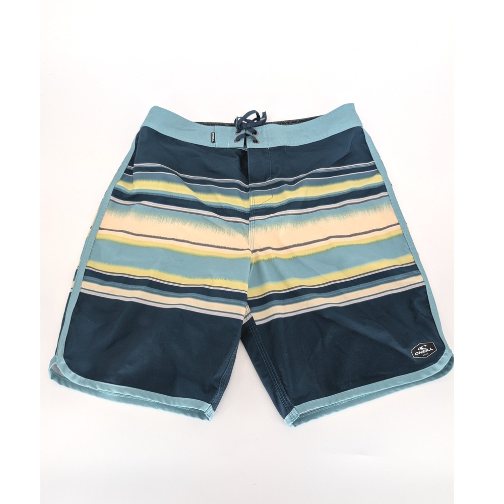 O'Neill Hyperfreak Boardshorts Mens 30 Blue Striped 19" Swim‎ Surf Beach Summer